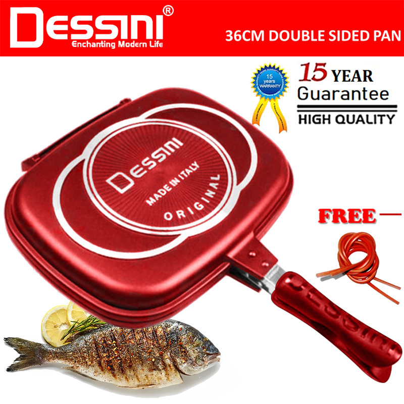 DESSINI ITALY DP-36 Granite Aluminium Non Stick Double Sided Pressure Grill Fry Pan Cookware Tool (36cm)