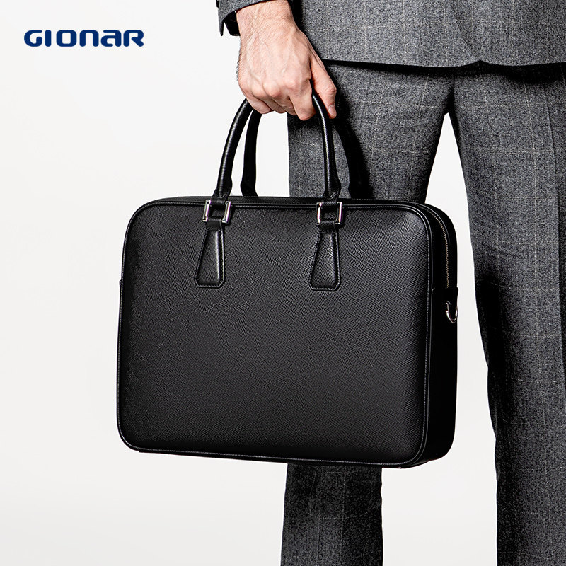 GIONAR Handbag Bag Men's Genuine Leather Bag Business Computer Bag Genuine Leather Government Meeting Waterproof Lawyer Briefcase