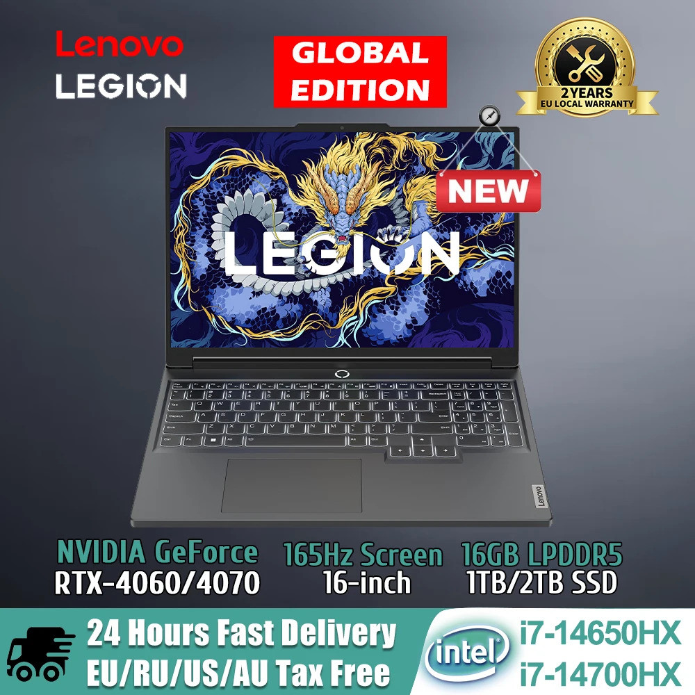 Komputer riba Permainan Lenovo Legion Y7000p Teras Ke-14 I7-14650hx/ I7-14700hx Grafik Rtx 4050/4060 Buku Nota Skrin 16-inci 165hz