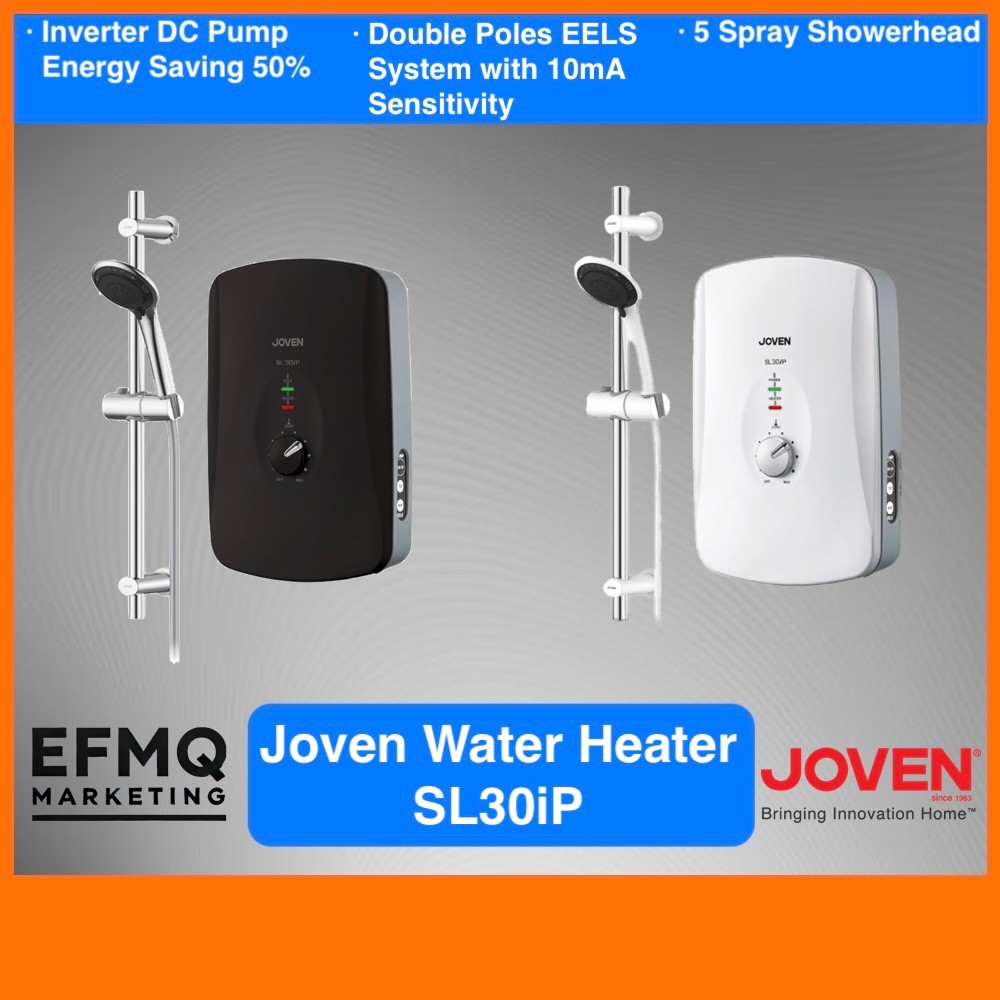 [ JOVEN ] (SL30iP) Instant Water Heater | Inverter DC Pump | 5 Spray Shower | 3.6kW | Black / White