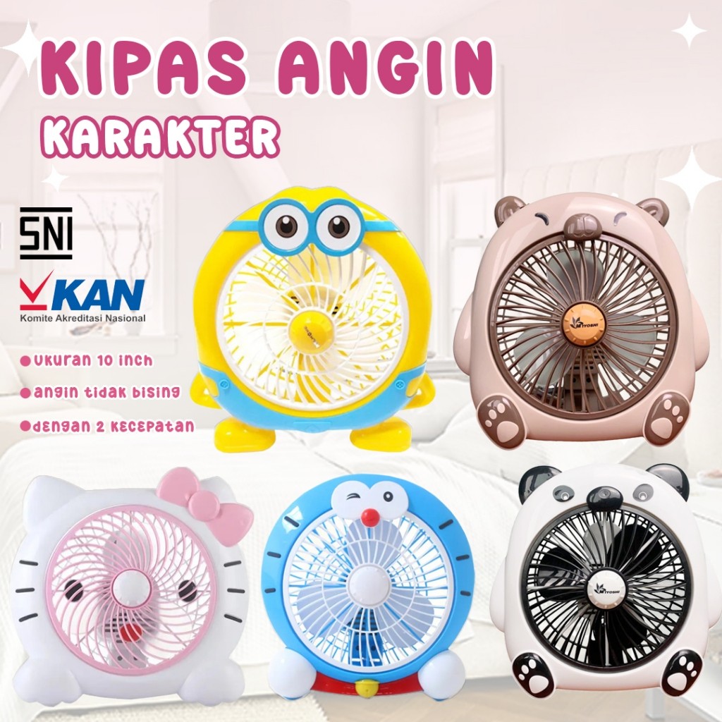 Cute Character Table Fan Electric Table Fan Doraemon Minion Hello Kitty Panda Capybara 10inch 25cm AC 220V TESIRO