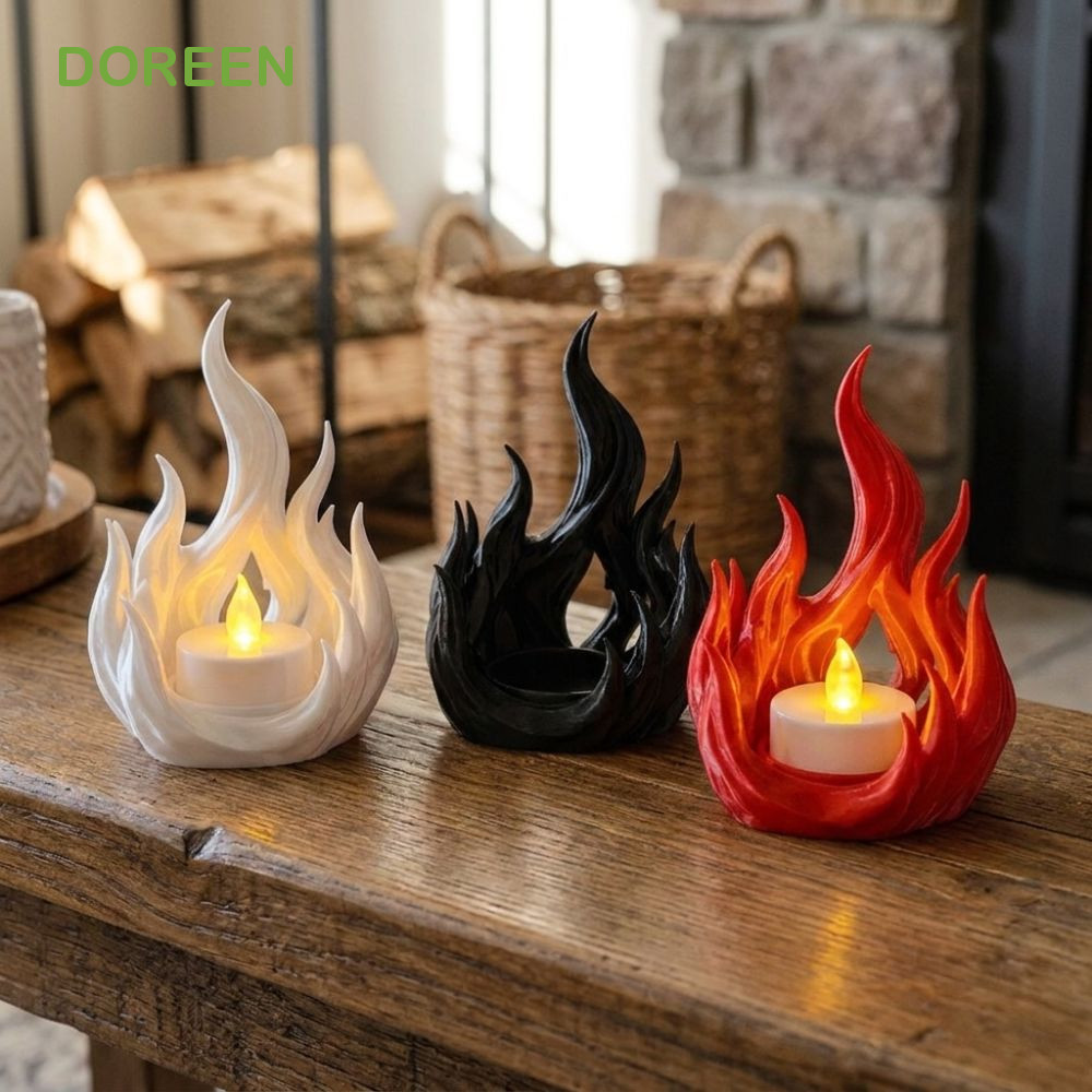 DOREEN Flame Shaped Candle Holder, 3D Printed Gothic Candlestick Rack, Candle Stand Dark Style Handcraft Retro Artificial Flame LED Tealight Tray Unique Vibe Table Decor