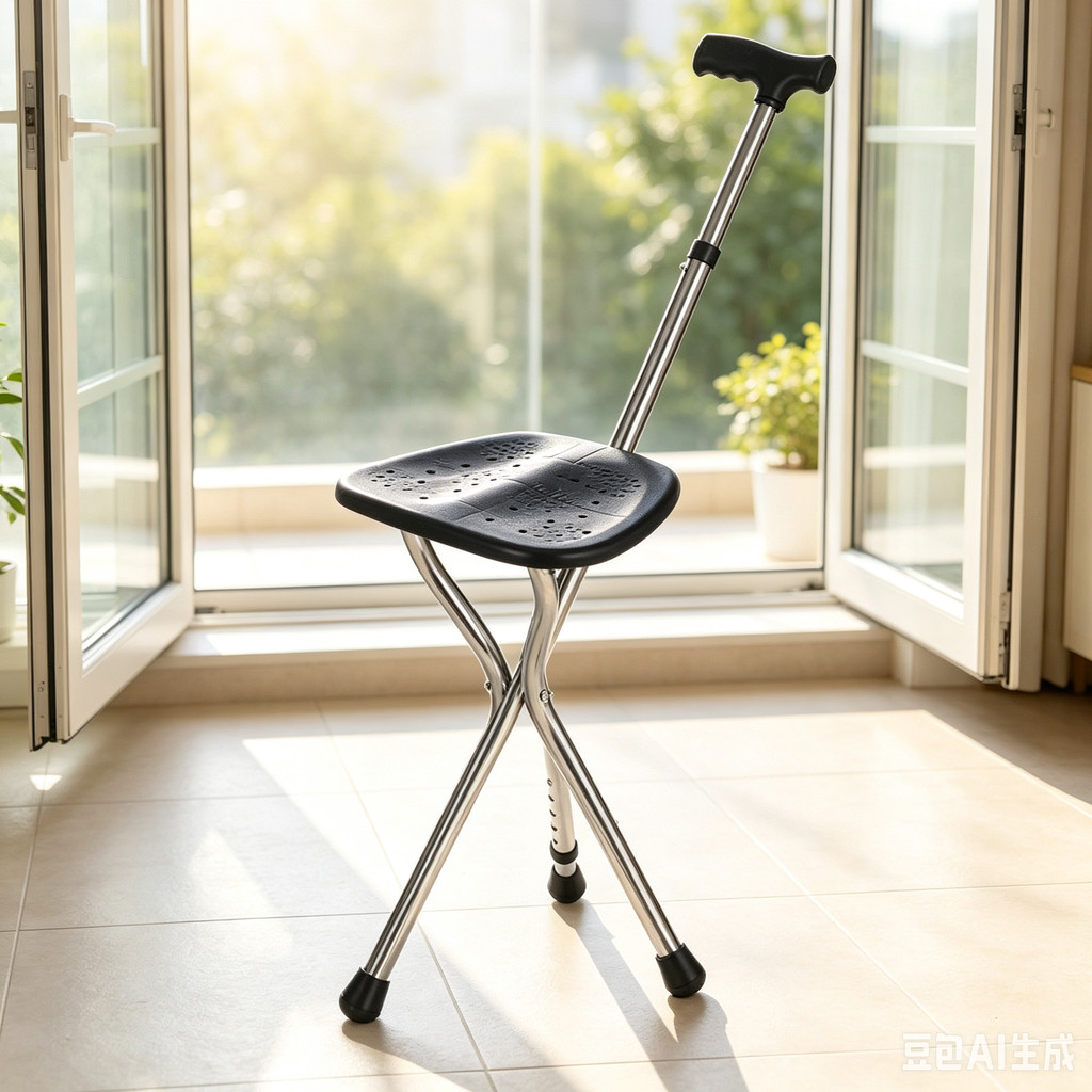 Walking Cane Stool Elderly Anti-slip Folding Walking Cane Chair、walking aid、 cane、tongkat orang tua、tongkat lipat、tongkat 4 kaki、Foldable stick for elderly、 kaki 4、拐杖椅子
