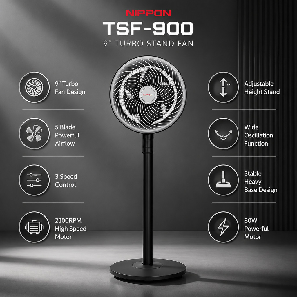 BOSSMAN & NIPPON Table Fan Collection 12" 16" Inch | 3 Speed Fan |  | Turbo Stand Fan | Home Office Cooling Fan