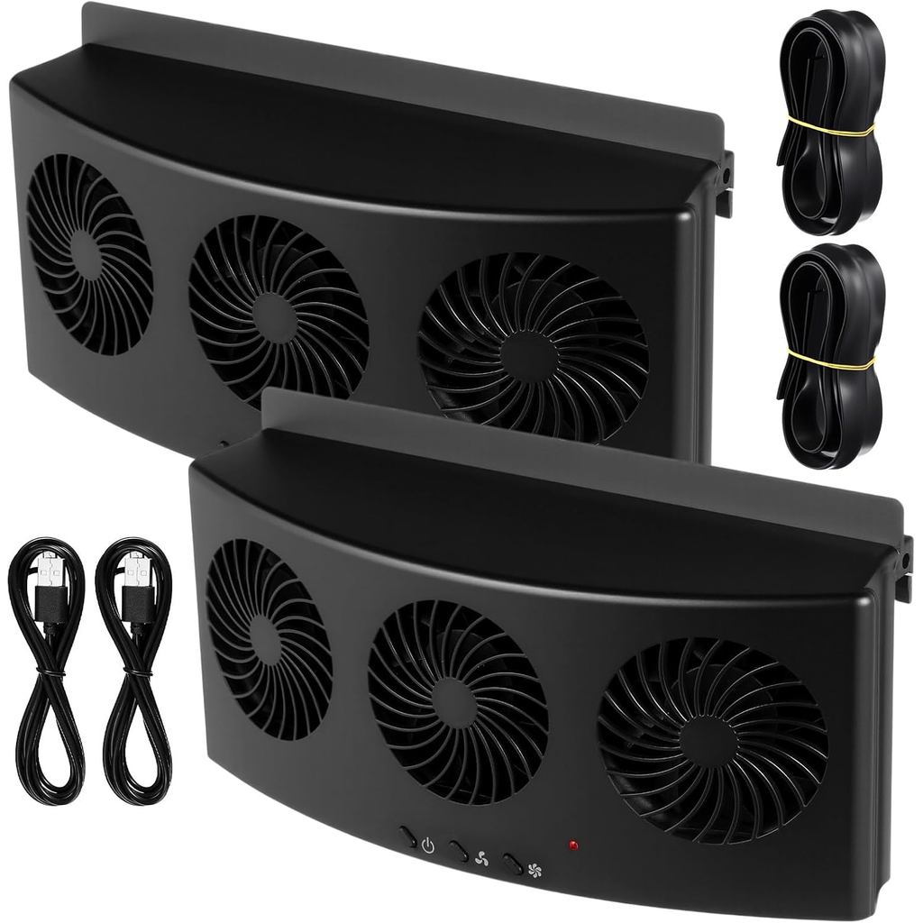 2 Pek Kabel USB 3 Kipas Ekzos Kereta USB 3 Kipas Ventilasi Udara Tingkap Kereta Radiator Penyejuk Ekzos untuk Jenis Umum (Hitam)