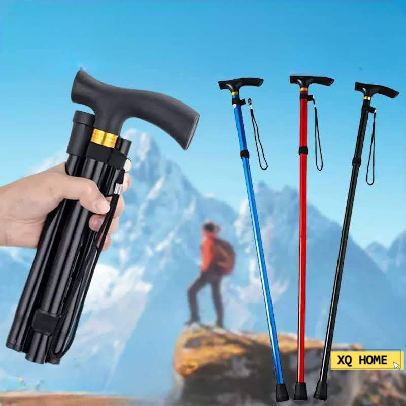 5 Level Adjustable Folding Walking Stick Tongkat Lipat Lightweight Portable Cane Anti Slip Handle Compact Travel Hiking