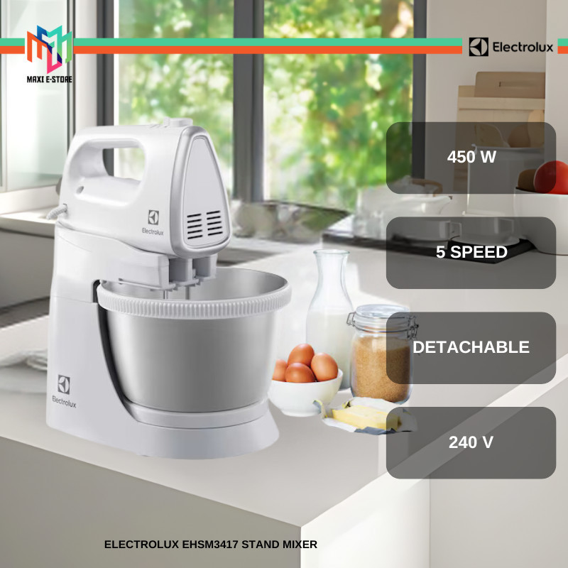 Electrolux EHSM3417 Stand Mixer with 3.5L stainless steel rotating bowl E3SM1-100B Mesin Pengadun