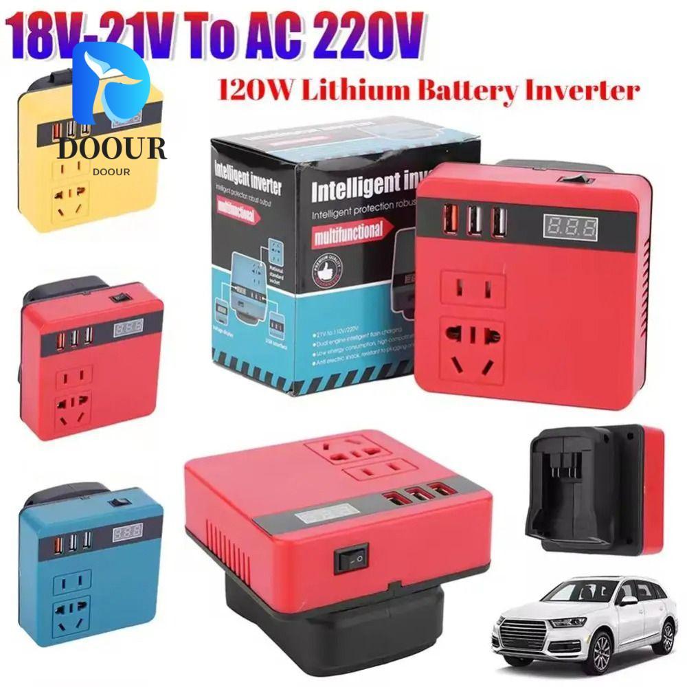 DOOURPH 1Pcs Battery Inverter, Multifunctional 120W Smart Transformer, Dual Plug Household 18V 20V To 220V Outdoor Work Inverter For Makita For Dewalt For Milwaukee 18V Battery