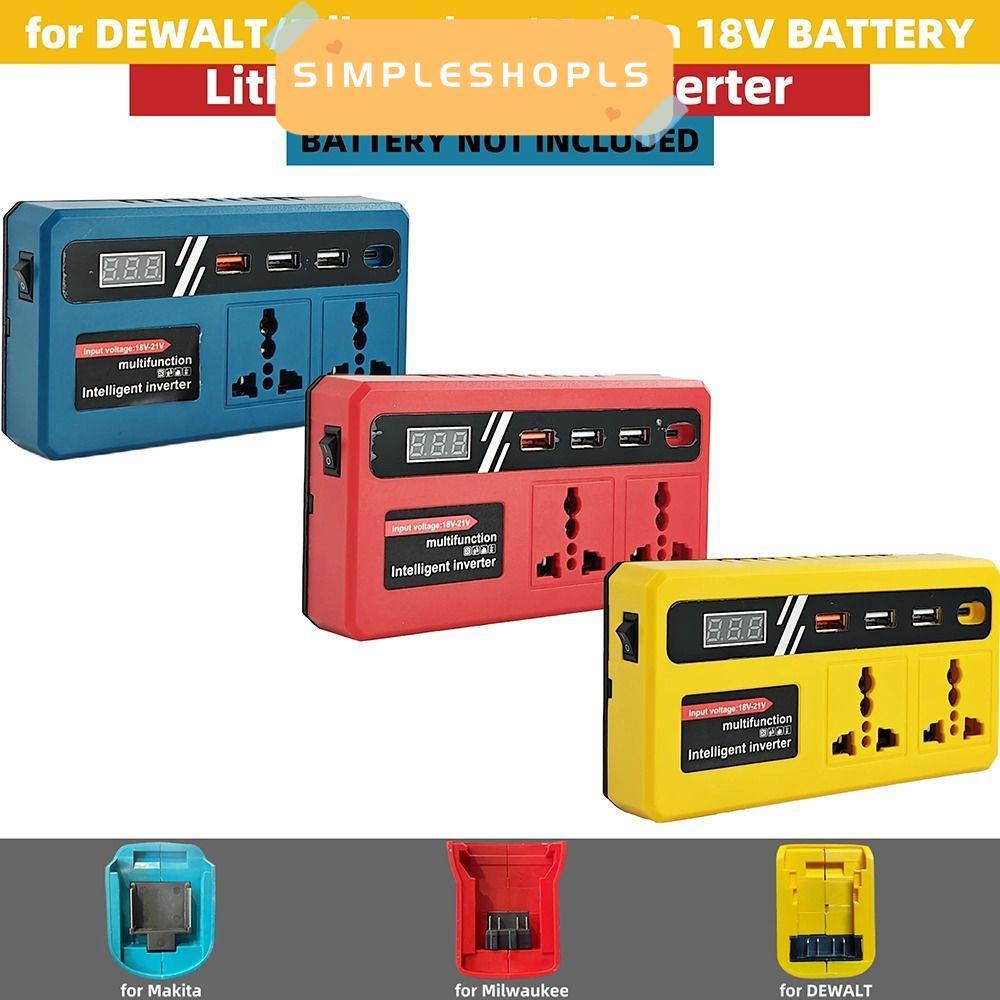 SIMPLESHOPLS 1Pcs Battery Inverter, Multifunctional Dual Plug Smart Transformer, 120W Household 18v 20v To 220v Outdoor Work Inverter
