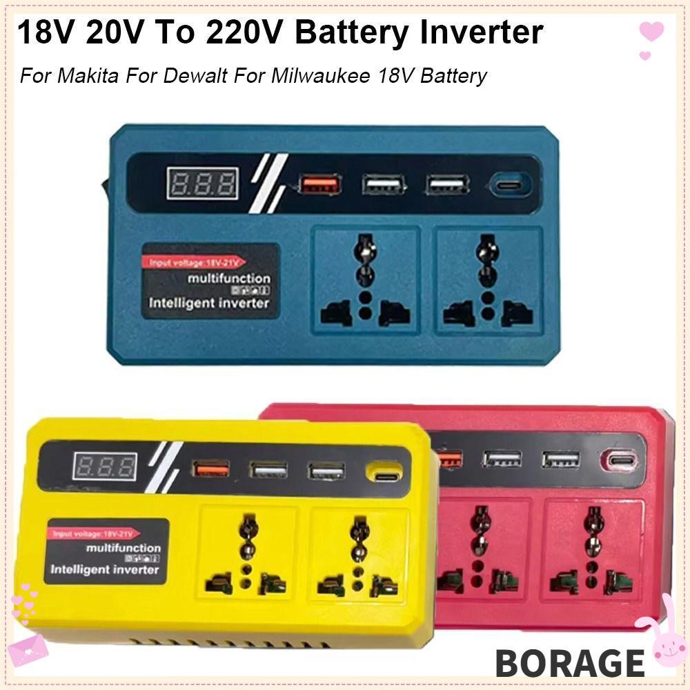 BORAG 1Pcs Battery Inverter, Dual Plug 18v 20v To 220v Smart Transformer,  Household Multifunctional 120W Outdoor Work Inverter For Makita For Dewalt For Milwaukee 18V Battery