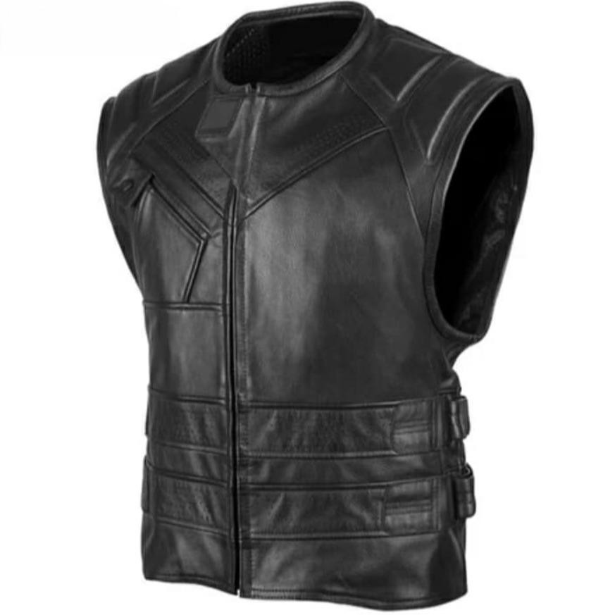BPOWER Men’s Black Leather Biker Vest – Bulletproof Style Motorcycle Riding Gear