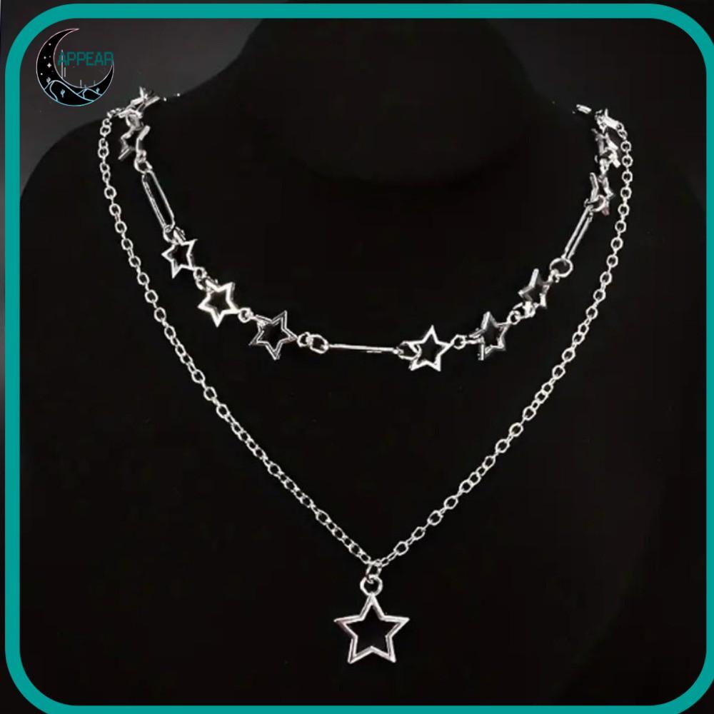 APPEAR Punk Style Necklace, Y2K Style Hollowed Out Stars Personalized Necklace, Accessories Gifts Double Layer Chain Design Hollowed Out Chain Holiday Party