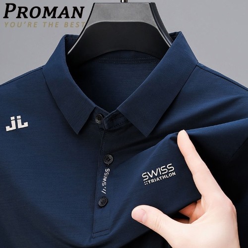 【READY STOCK】ProMan baju polo lelaki men's Short-Sleeved Business Multicolor Ice Silk Breathable Casual Lapel Top tshirt