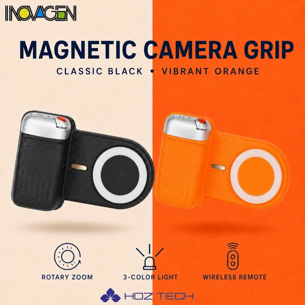 INOVAGEN Phone Vlogging Camera Grip with Wireless Remote Shutter, Zoom Control, 3-Color Fill Light, Front Rear Camera Sw