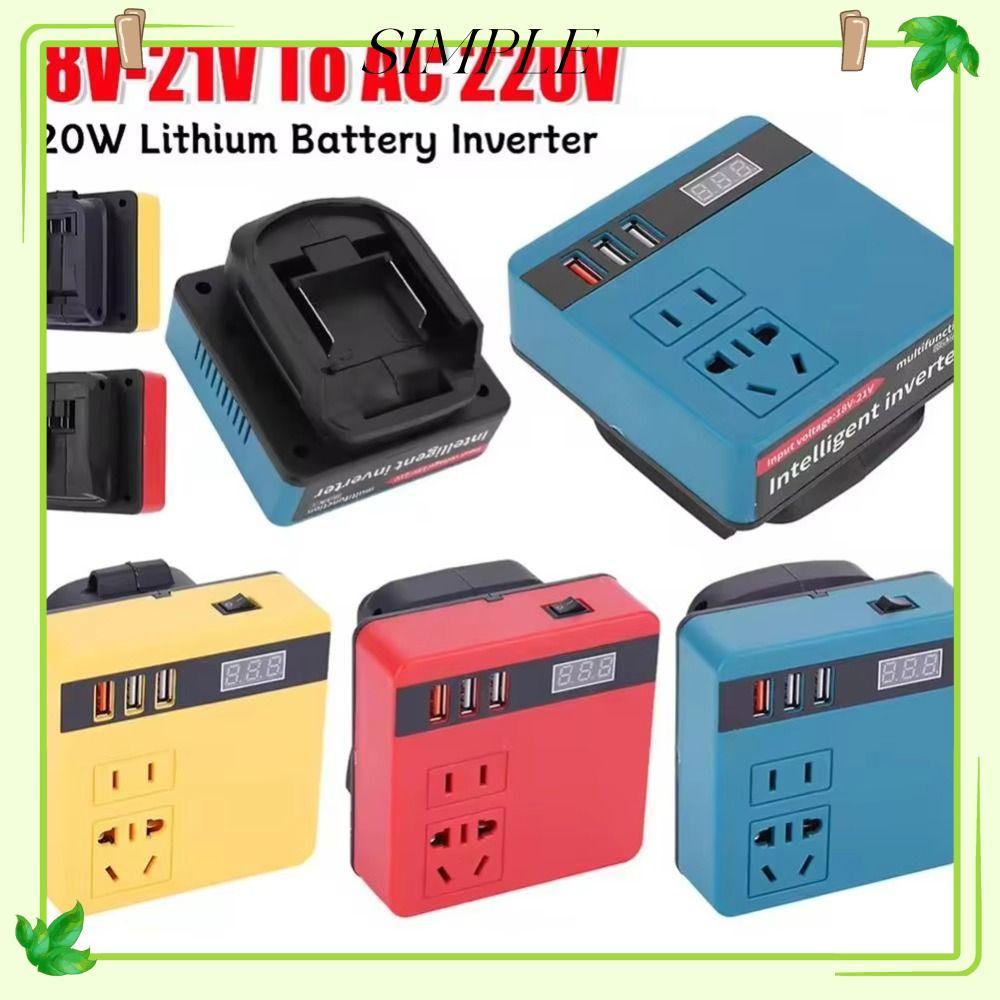 SIMPLESHOP 1Pcs Smart Transformer, 18V 20V To 220V Dual Plug Battery Inverter, 120W Multifunctional Household Outdoor Work Inverter
