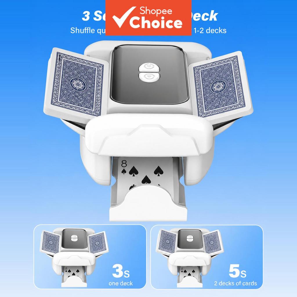 Automatic Card Shuffler Machine: Quick Shuffling for Family Game Nights - 65dB Quiet Operation - USB-C Rechargeable with 25,000 Shuffles - Compatible with 5 Card Types Mesin Pengocok Kad Automatik: Kocak Pantas untuk Malam Permainan Keluarga - Operasi