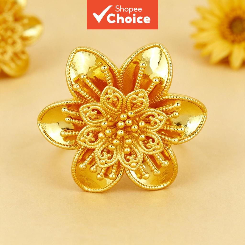 Gold-Tone 111-Petal Adjustable Open Statement Ring, Multi-Layer Floral Ornament, Fashion Finger Jewelry Gift for Women's Hari Raya, Wedding, Banquet, Party, Dating Cincin Wanita Emas 111‐Petal Terbuka Boleh Laras Kenyataan Hiasan Berbilang Lapisan