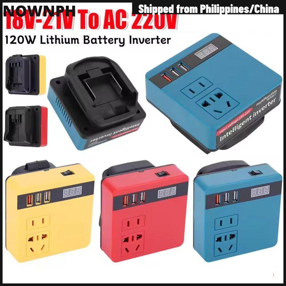 NOWNIPH 1Pcs Smart Transformer, Dual Plug 120W Battery Inverter, Household 18V 20V To 220V Multifunctional Outdoor Work Inverter For Makita For Dewalt For Milwaukee 18V Battery