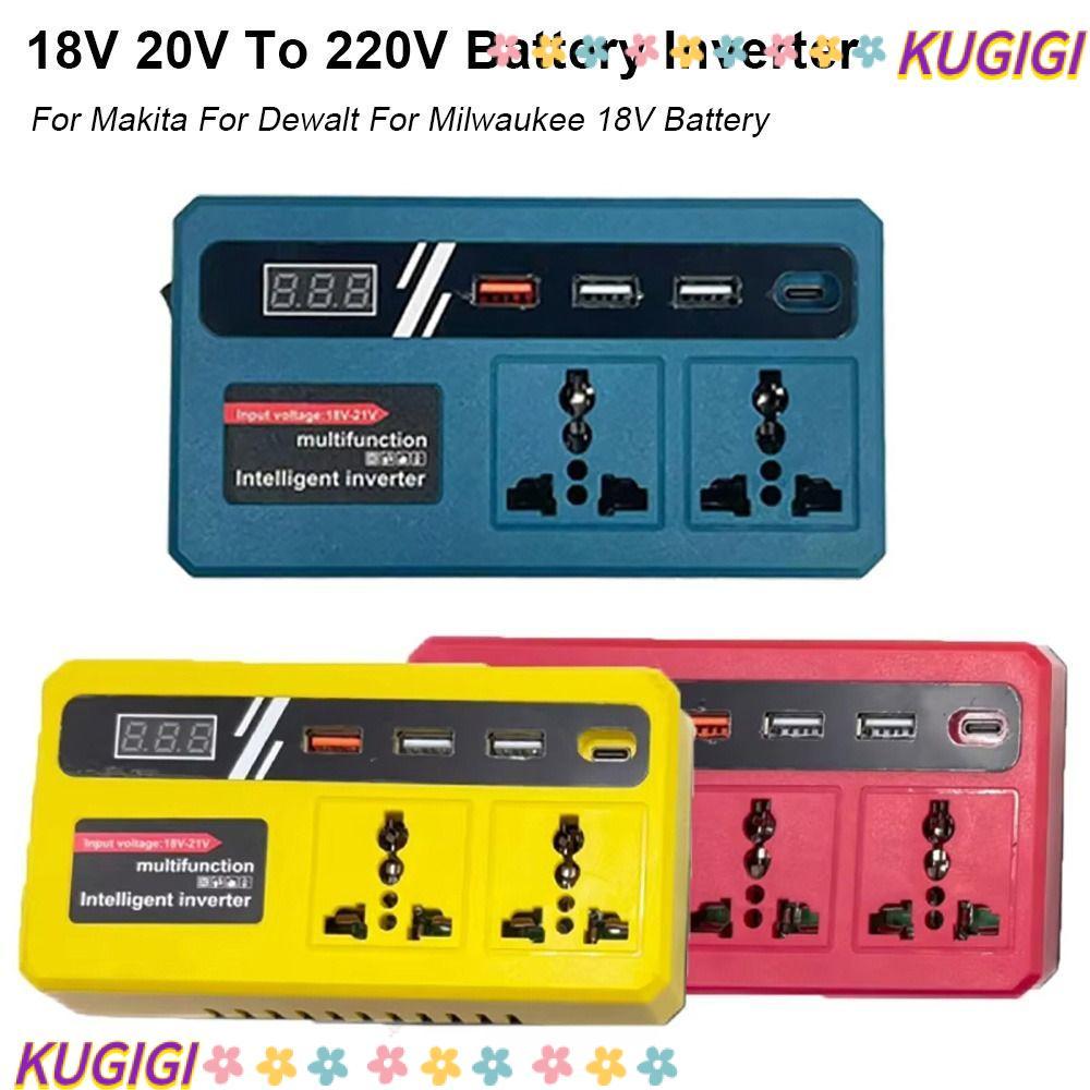 KUGIGI 1Pcs Battery Inverter, Dual Plug Multifunctional Smart Transformer, with 4 USB LED Socket 18v 20v To 220v 120W Outdoor Work Inverter