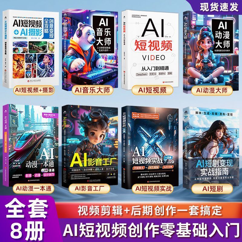 热卖中【全8册】AI短剧+AI动漫大师+短视频实生成创作后期剪辑一本通 On sale now【All 8 volumes】AI Short Drama + AI Animation Master + Comprehensive Guide to Real-Time Short Video Creation and Post-Editing