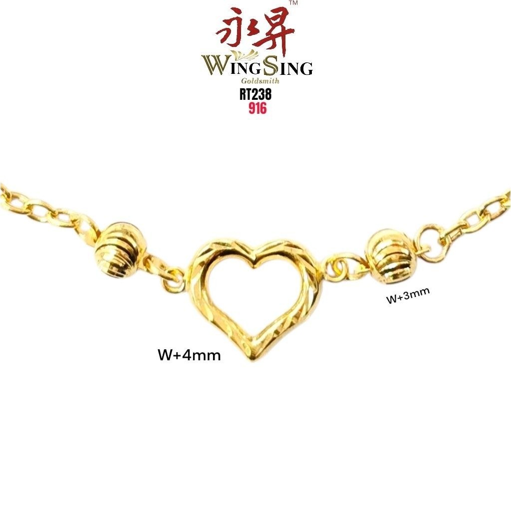 Wing Sing 916 Rantai Tangan Sauh Licin Love Frame Disco Ball Sauh Bajet Tulen Emas 916 / 916 Gold Fesyen Bracelet