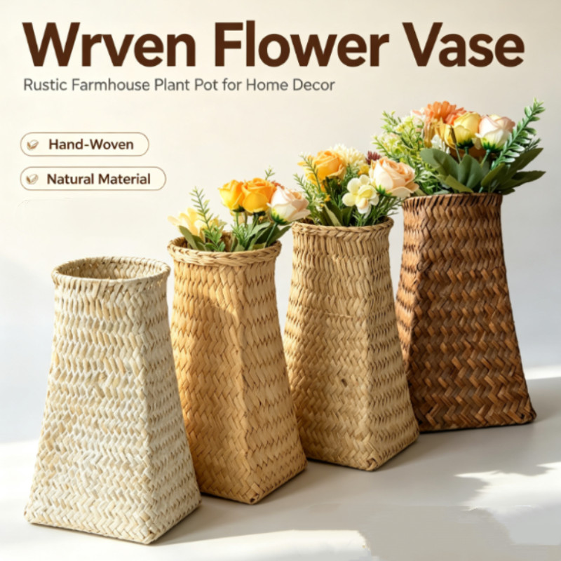 Handcrafted Seagrass Flower Baskets Home Decor Rattan Vases Balcony Dried Flower Decorations Desktop Ornaments编织花瓶