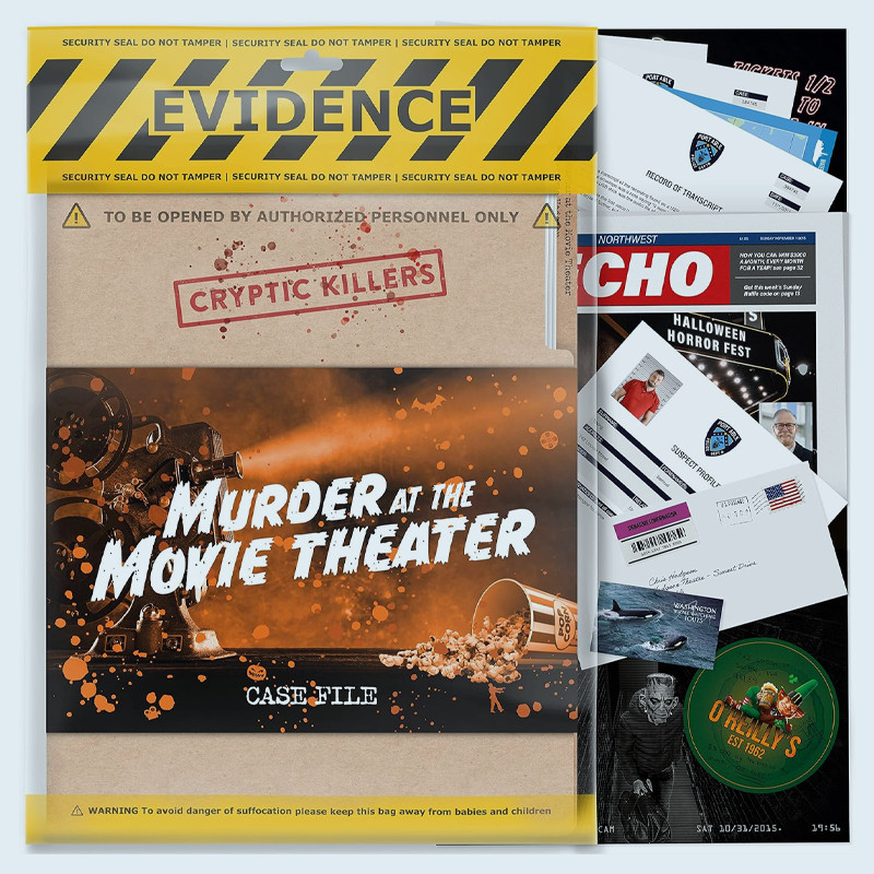 Unsolved murder mystery game - Cold Case Files Investigation - Detective clues/evidence - Solve the crime - "Murder at the Movie Theater"