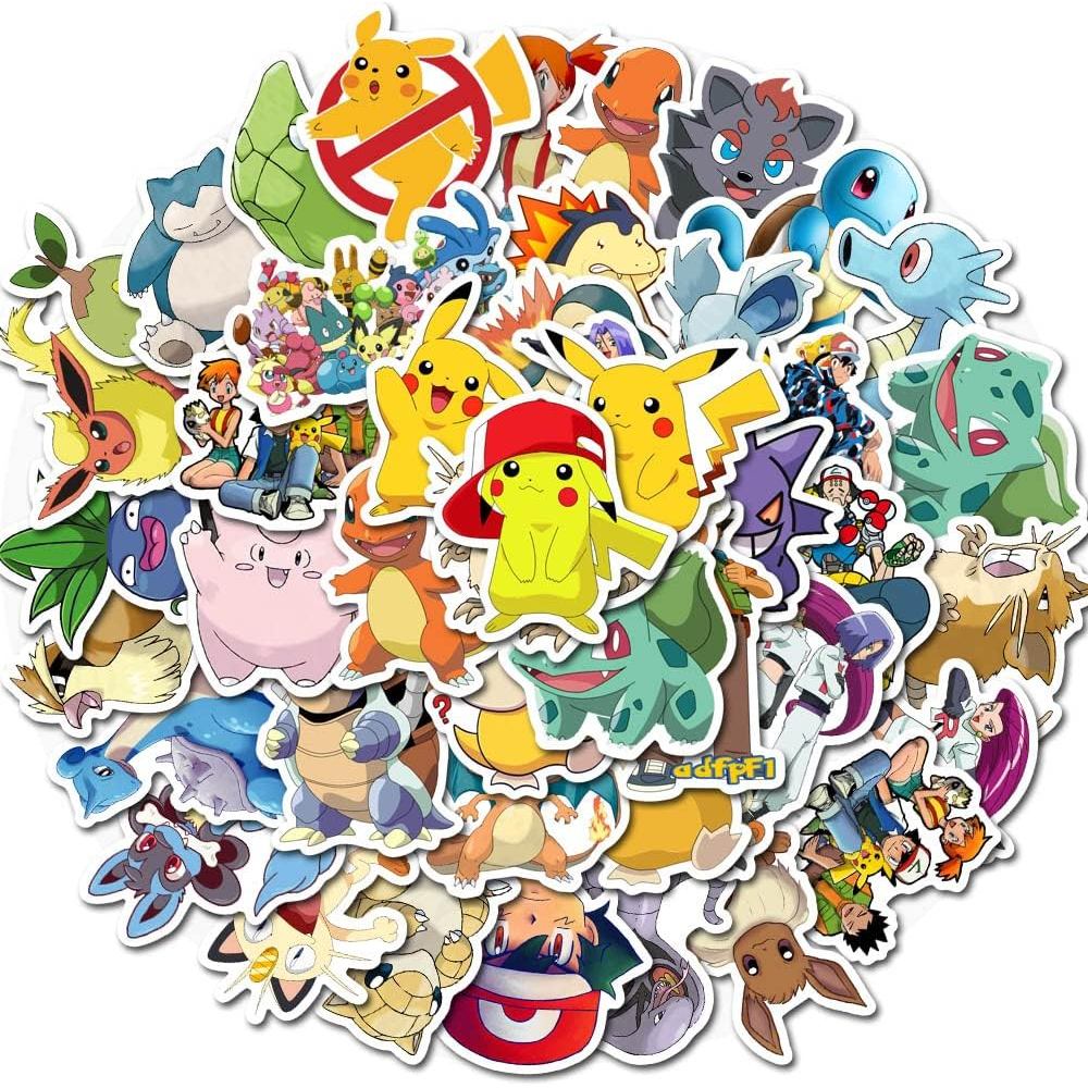 50Pcs Pelekat Anime Pokemon untuk Kanak-Kanak, Pelekat Vinyl Kartun Comel Tahan Air untuk Dewasa, Remaja Perempuan, Botol Air, Laptop, Telefon, Komputer, Gitar, Buku Nota, Papan Luncur, Beg Perjalanan, Buku Skrap