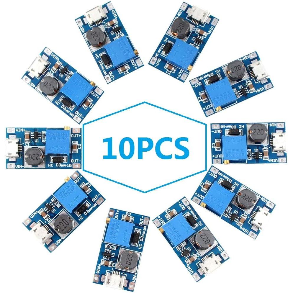 Eiechip MT3608 Boost Converter Modul Peningkatan Kuasa DC-DC dengan Input Micro USB, Pengatur Voltan Boleh Laras 2V-24V ke 5V-28V, Papan Bekalan Kuasa Keluaran 2A untuk Projek Elektronik DIY