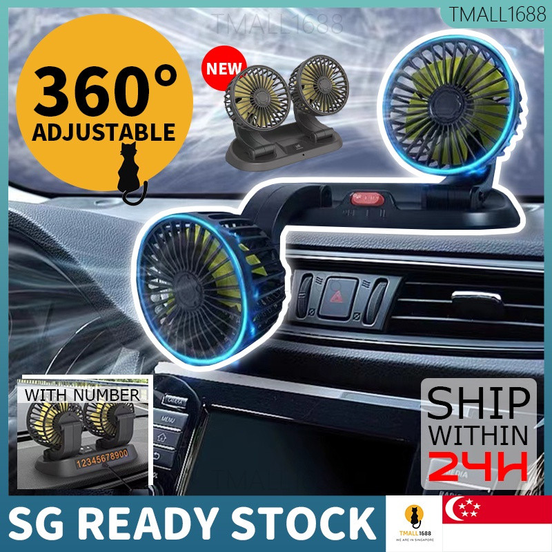 [Stok Sedia] Penyejuk Udara Kereta Dua Kipas Kuat Double Booster Cooler 360 °   Kipas Mini USB Meja Untuk Kereta, Van, Lori