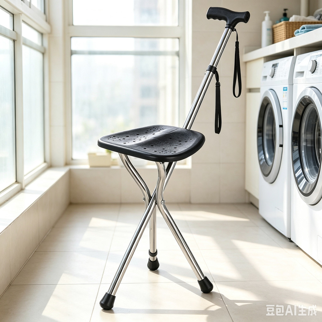 Walking Cane Stool Elderly Anti-slip Folding Walking Cane Chair、walking aid、 cane、tongkat orang tua、tongkat lipat、tongkat 4 kaki、Foldable stick for elderly、 kaki 4、拐杖椅子
