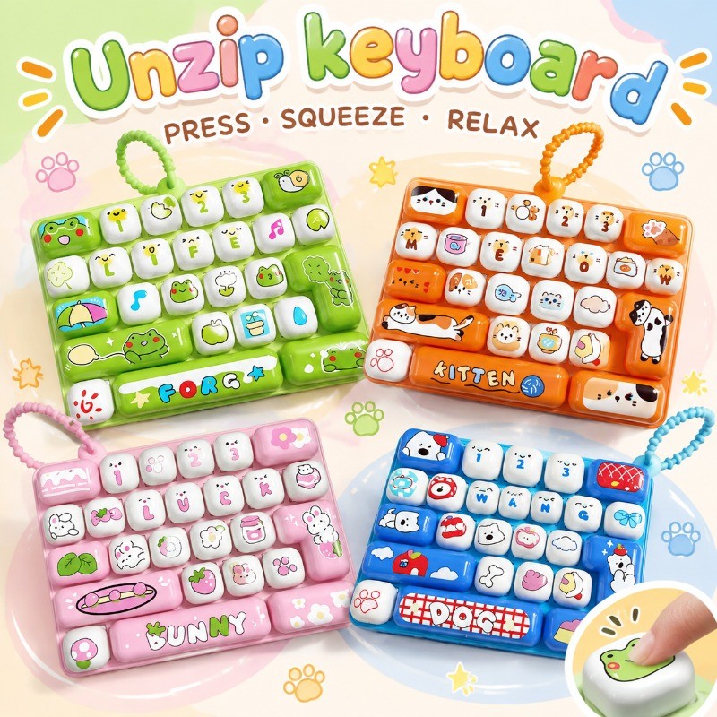26 Grid Keyboard Keycap Clicker Anti Stress Fidget Keyboard Keychain Decompression Button Cartoon Hand Relax Party Favor Gift
