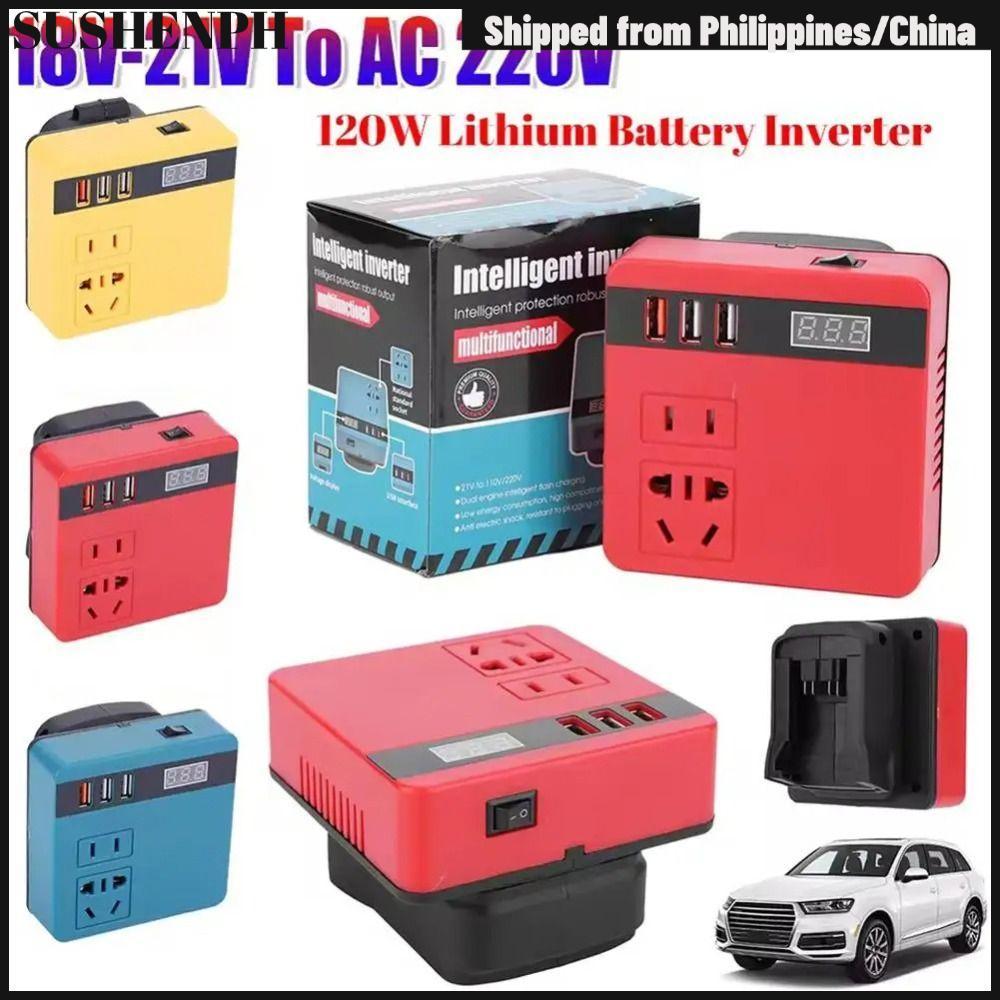 SUSHEPH 1Pcs Battery Inverter, Dual Plug 18V 20V To 220V Smart Transformer, 120W Household Multifunctional Outdoor Work Inverter For Makita For Dewalt For Milwaukee 18V Battery