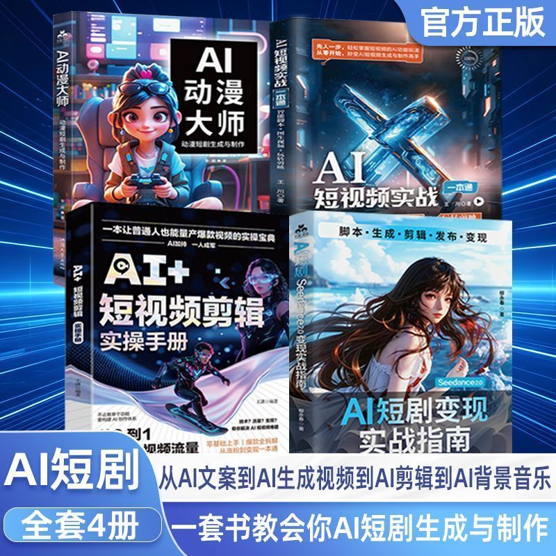 热卖中4册AI短剧变现+AI短视频剪辑+AI短视频实+动漫大师漫剧短剧生成 4-volume set: AI Short Drama Monetization + AI Short Video Editing + AI Short Video Realization + Animation Master Comic Drama Generation