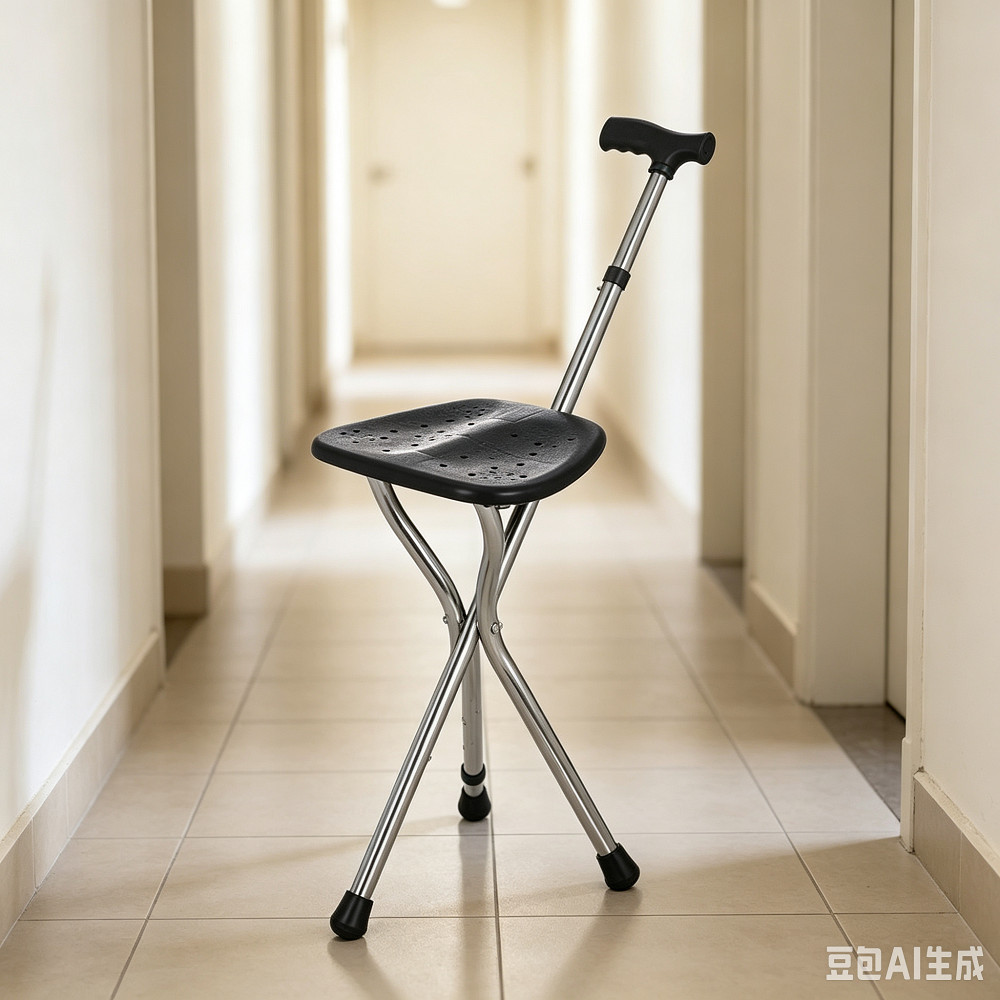 Walking Cane Stool Elderly Anti-slip Folding Walking Cane Chair、walking aid、 cane、tongkat orang tua、tongkat lipat、tongkat 4 kaki、Foldable stick for elderly、 kaki 4、拐杖椅子