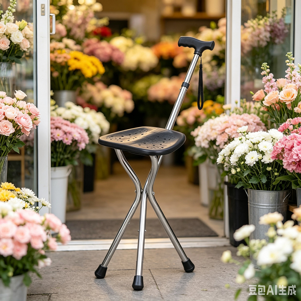 Cane Stool Elderly Anti-slip Folding Cane Chair、walking aid、walking cane、tongkat orang tua、tongkat lipat、tongkat 4 kaki、Foldable walking stick for elderly、 kaki 4、拐杖椅子