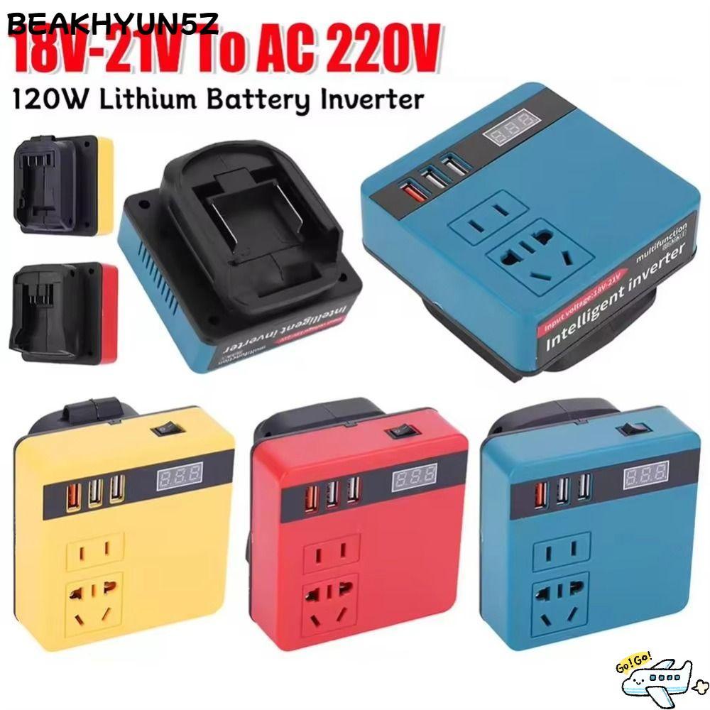 BEAKHYUN5Z 1Pcs Smart Transformer, Dual Plug 120W Battery Inverter, 18V 20V To 220V Household Multifunctional Outdoor Work Inverter