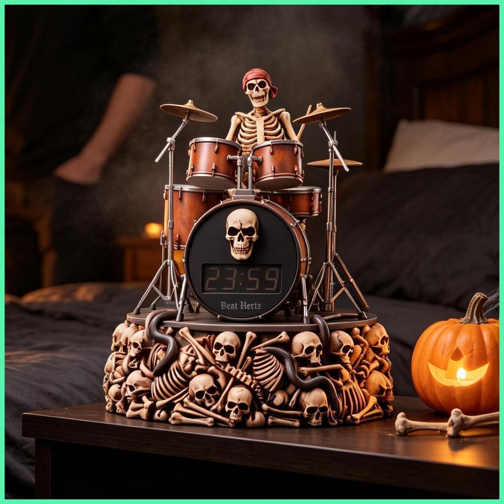 Alarm Clocks for Bedrooms LED Wireless Skeleton Drummer Home Decor Skull Bedroom Office Table Clocks for Men mueadegmy