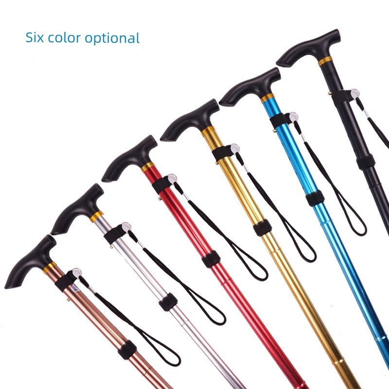 tongkat hiking tongkat Elderly Crutches Young People Anti-Slip Head Female Outdoor Trekking Poles Retractable Ultra-Light Elderly Folding Cru