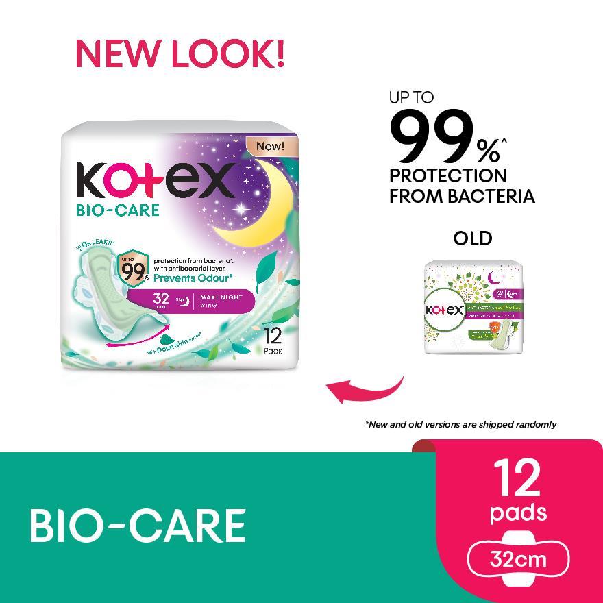 KOTEX Biocare Anti-Bacteria Overnight Wing Pad 32cm (12s) - Sanitary Pad With Odor Care