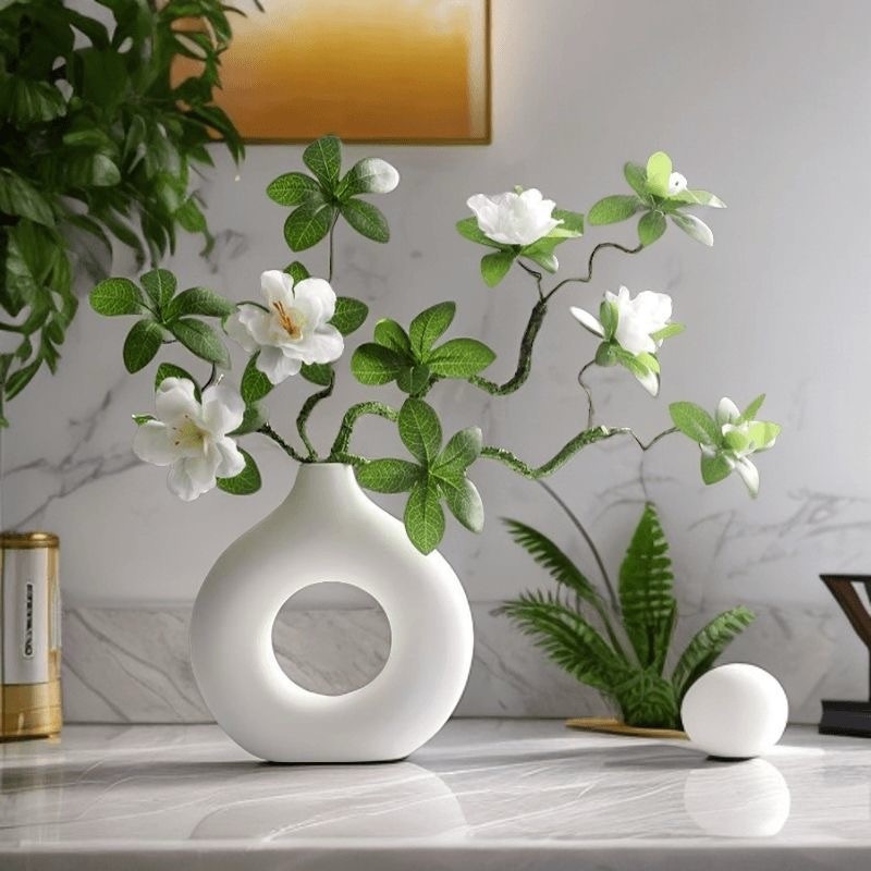 Nordic Style Artificial Flower Vase Set Imitation Ceramic Plastic Vase Desktop Flower Arrangement Home Decoration