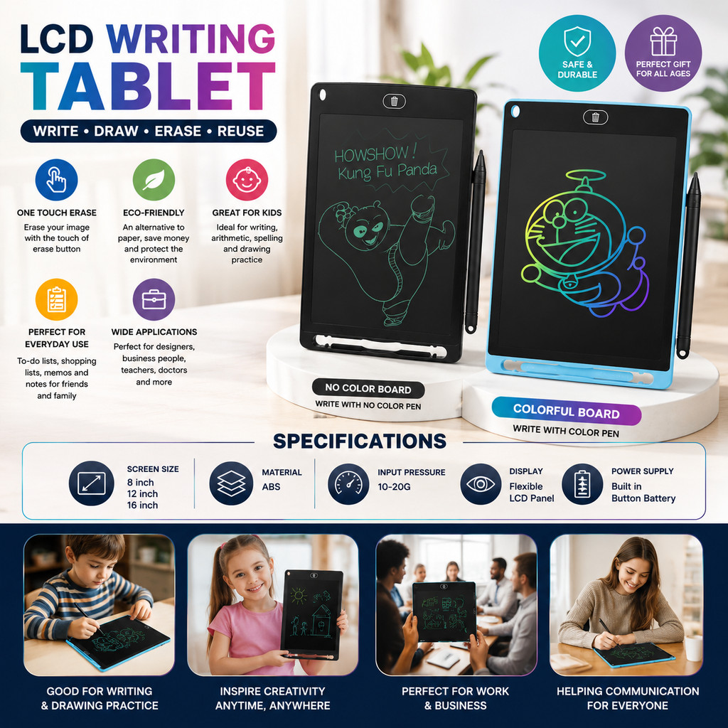 [ Up Gadget ] 8.5 / 10 / 12 / 16 Inch LCD Writing Tablet Digital Drawing Graphics Handwriting Pads Portable
