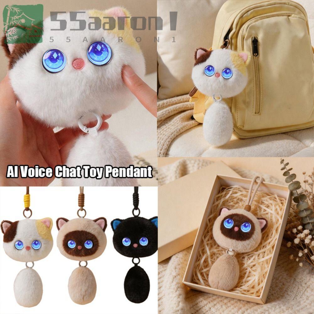 AARON1 AI Cat Plush Toy, Winking Interaction AI Continuous Dialogue AI Cat Spirit Pendant, AI Cute Pets Personal Companion AI Companion Doll KeyChain