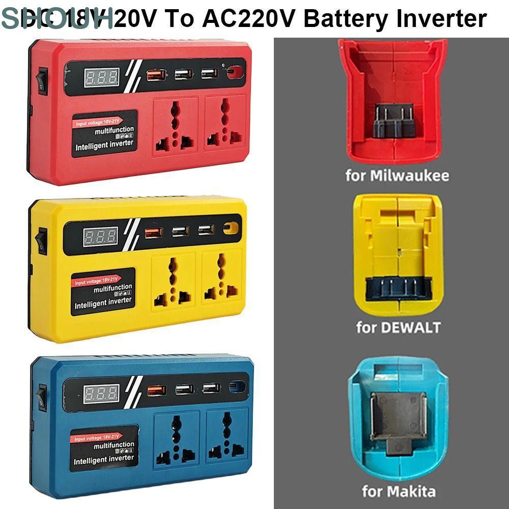 SHOUH 1Pcs Smart Transformer, Multifunctional Dual Plug Battery Inverter,  Household 120W 18v 20v To 220v Outdoor Work Inverter For Makita For Dewalt For Milwaukee 18V Battery