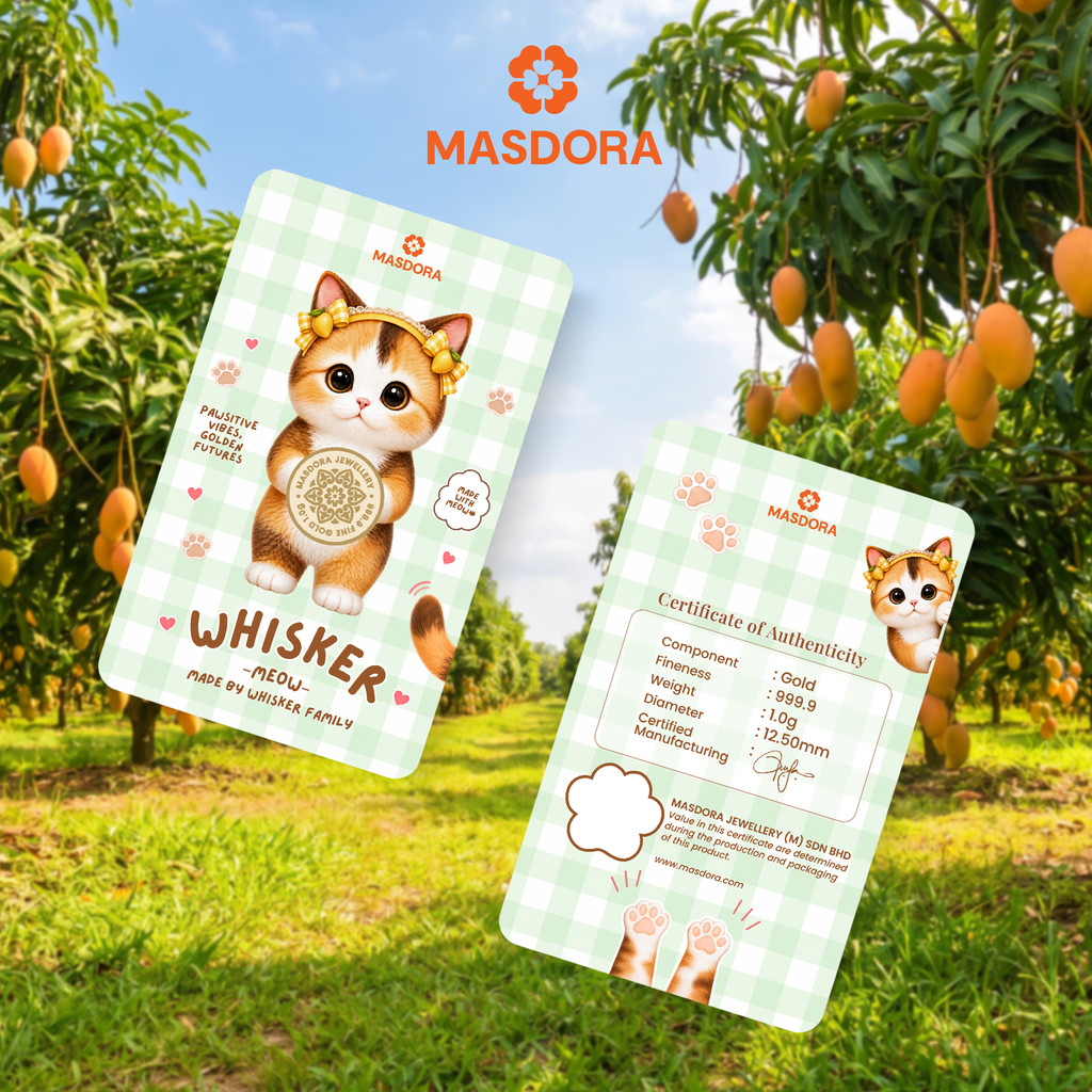 MASDORA 999.9 Gold Bar 1.00GM Whisker Collection - Cutie Calico (EMAS 999.9/24K)