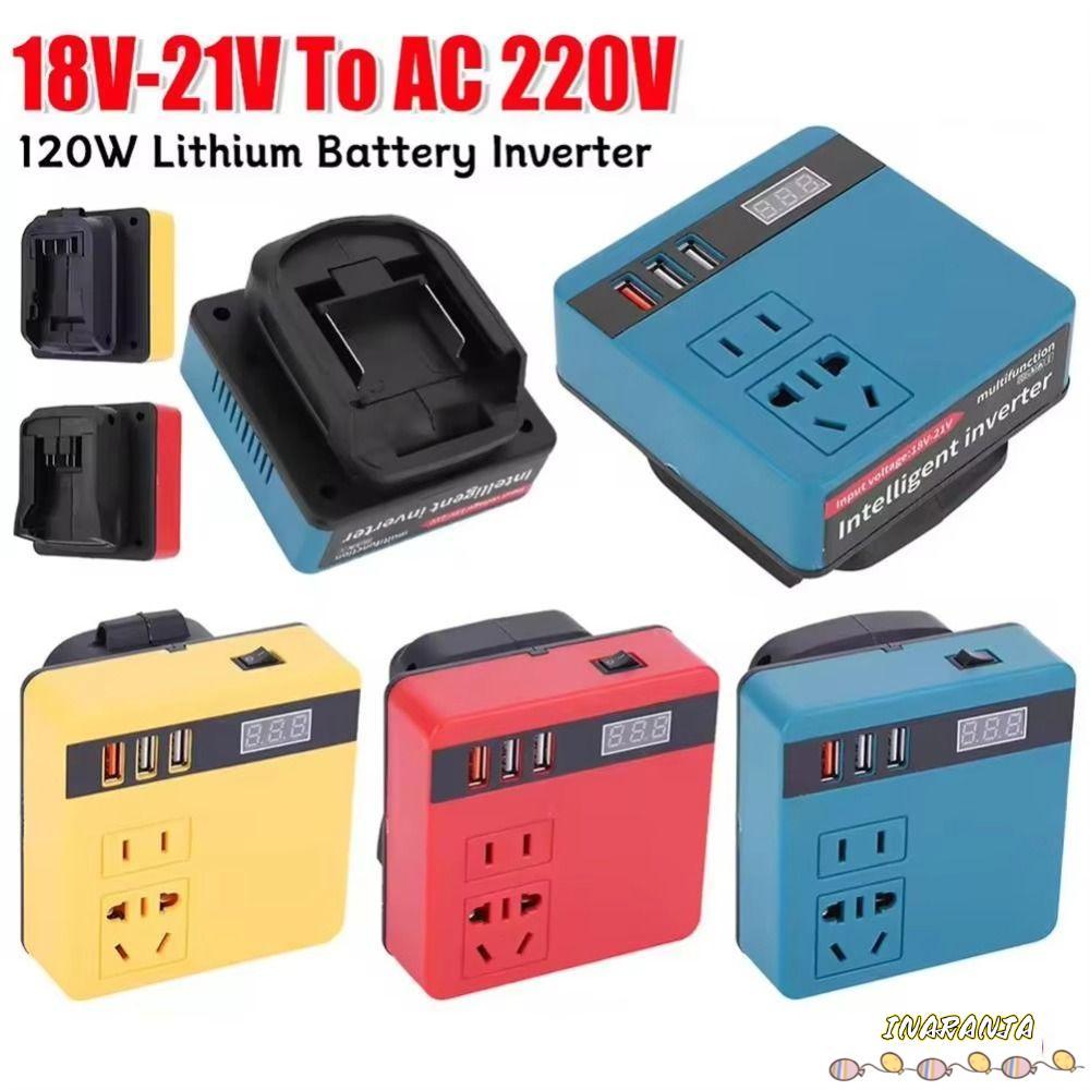 INARANJA 1Pcs Battery Inverter, 120W Multifunctional Smart Transformer, Household 18V 20V To 220V Dual Plug Outdoor Work Inverter For Makita For Dewalt For Milwaukee 18V Battery