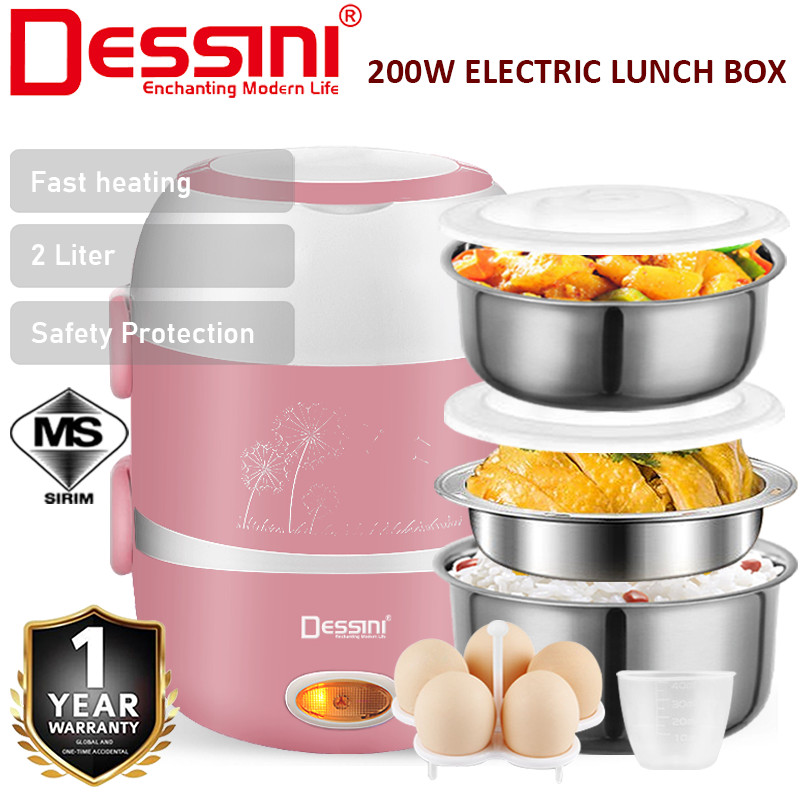 DESSINI ITALY 2L Electric Rice Cooker Lunch Box Non Stick Stainless Steel Inner Pot with Steamer Periuk Nasi Elektrik