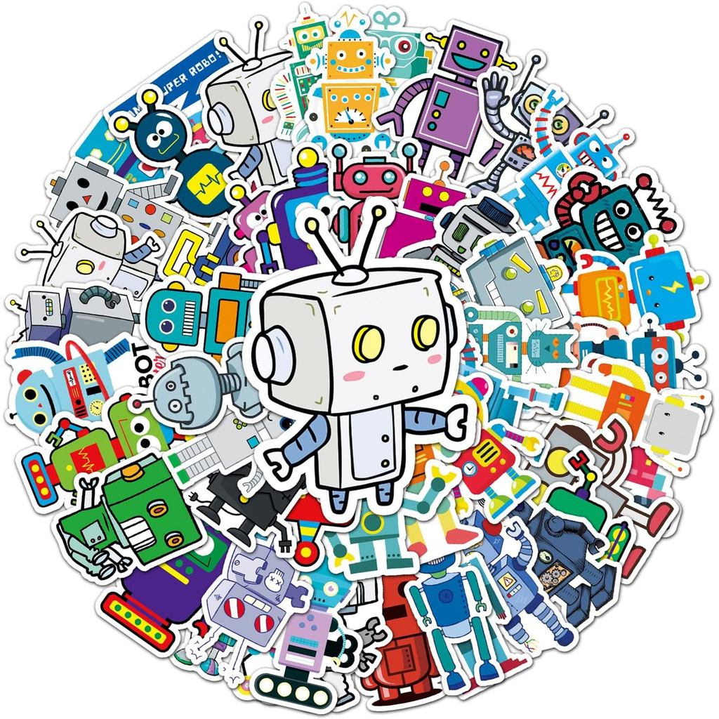 50Pcs Pelekat Robot Comel, Pelekat Vinyl Tema Sains Tahan Air untuk Komputer, Papan Luncur, Laptop, Botol Air, Bagasi, Buku Nota untuk Kanak-Kanak, Remaja, Dewasa