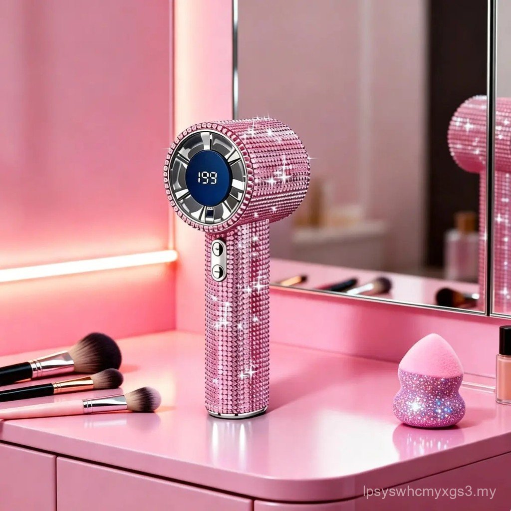 Kipas Tangan Bling Queen Diamond, Kipas Mini Mudah Alih dengan Paparan Digital, Kipas Peribadi Boleh Dicas Semula dengan Kelajuan Boleh Laras untuk Perjalanan, Solekan, Luar, Hadiah Wanita