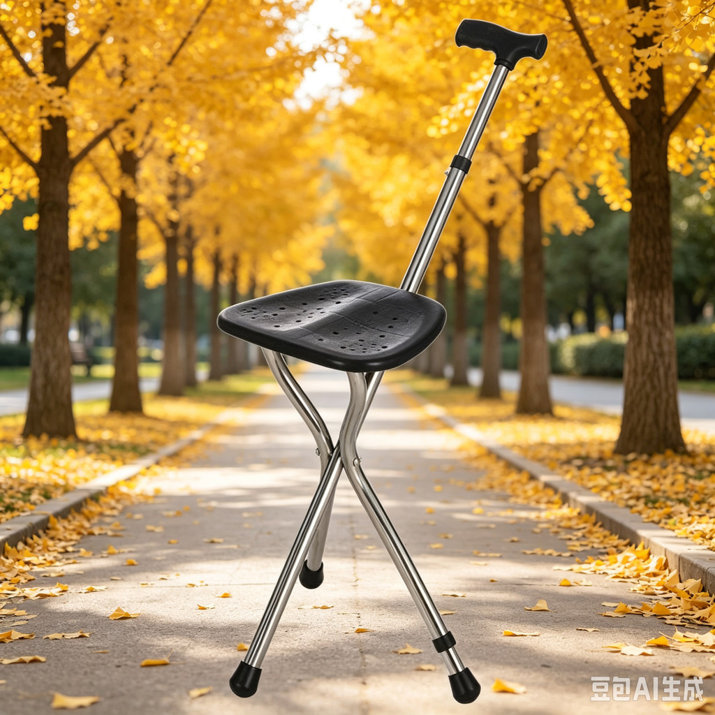 Walking Cane Stool Elderly Anti-slip Folding Walking Cane Chair- ** & * & * && - * & - *** & * -- &&、walking aid、tongkat orang tua、tongkat lipat、tongkat 4 kaki、Foldable stick for elderly、 kaki 4、拐杖椅子